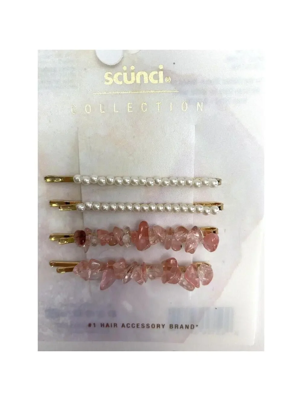 Pink Gemstone Hair Bobby Pins 4pc Pearl Style Hair Accessories Brand New
